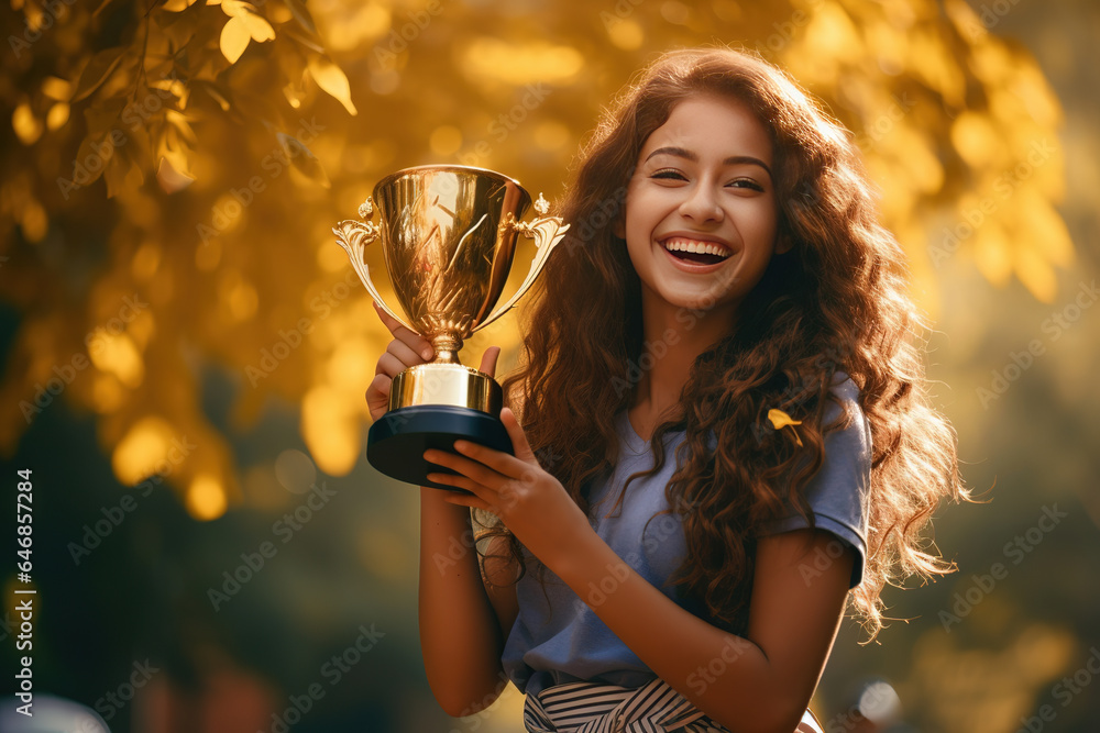 A won trophy, joyful accomplishment in her educational journey A won trophy, joyful accomplishment in her educational journey