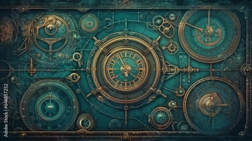 steampunk, backgrounds, industrial, vintage, retro, gears, machinery, clockwork, Victorian, technology, gears and cogs, mechanical, grunge, steam-powered, fantasy, industrial generative ai