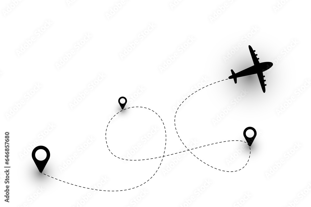 Fototapeta premium Airplane route vector icon of an air plane flight path with a starting point.