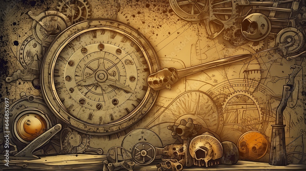 steampunk, backgrounds, industrial, vintage, retro, gears, machinery, clockwork, Victorian, technology, gears and cogs, mechanical, grunge, steam-powered, fantasy, industrial generative ai