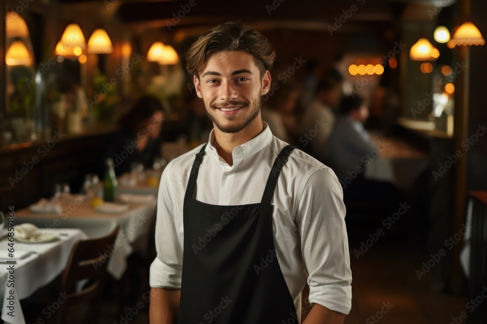 Caucasian Man Waiter Backdrop Scene Hard Working Generative AI Caucasian Man Waiter Backdrop Scene Hard Working Generative AI
