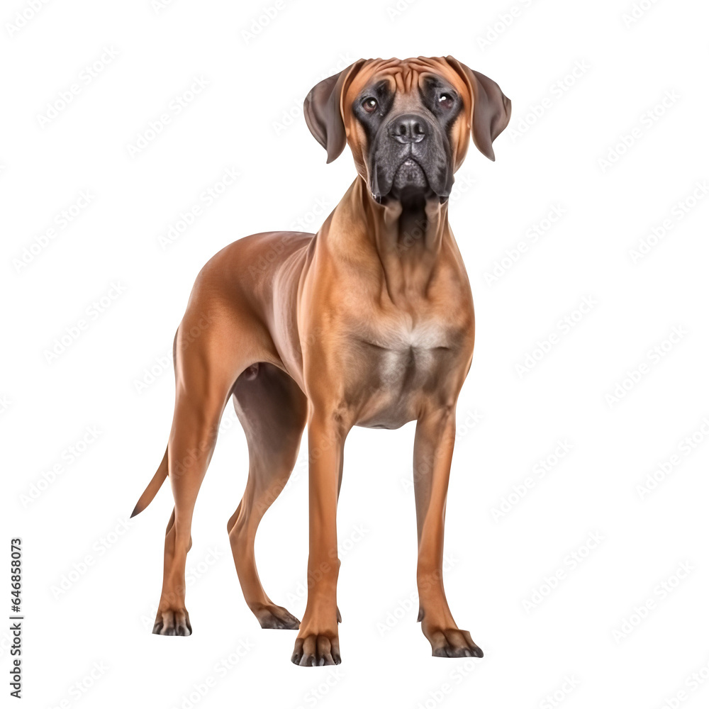 Rhodesian Ridgeback Dog Sitting in a Studio isolated on a white background