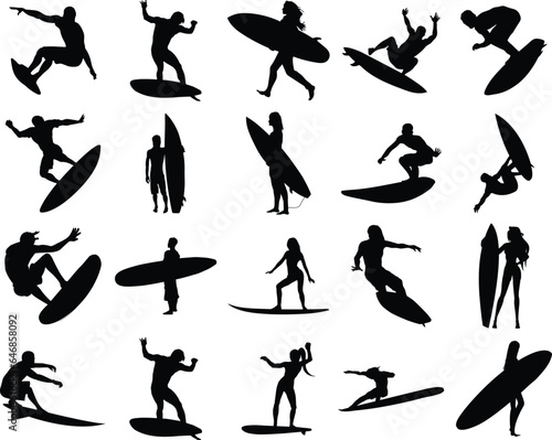 Surfer Silhouette, vector set of Surfing silhouette, surf vector pack
