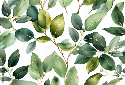 AI generated illustration of green watercolor leaves on a pristine white background