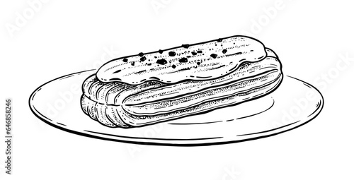 Vector sketchy illustration of eclair on plate