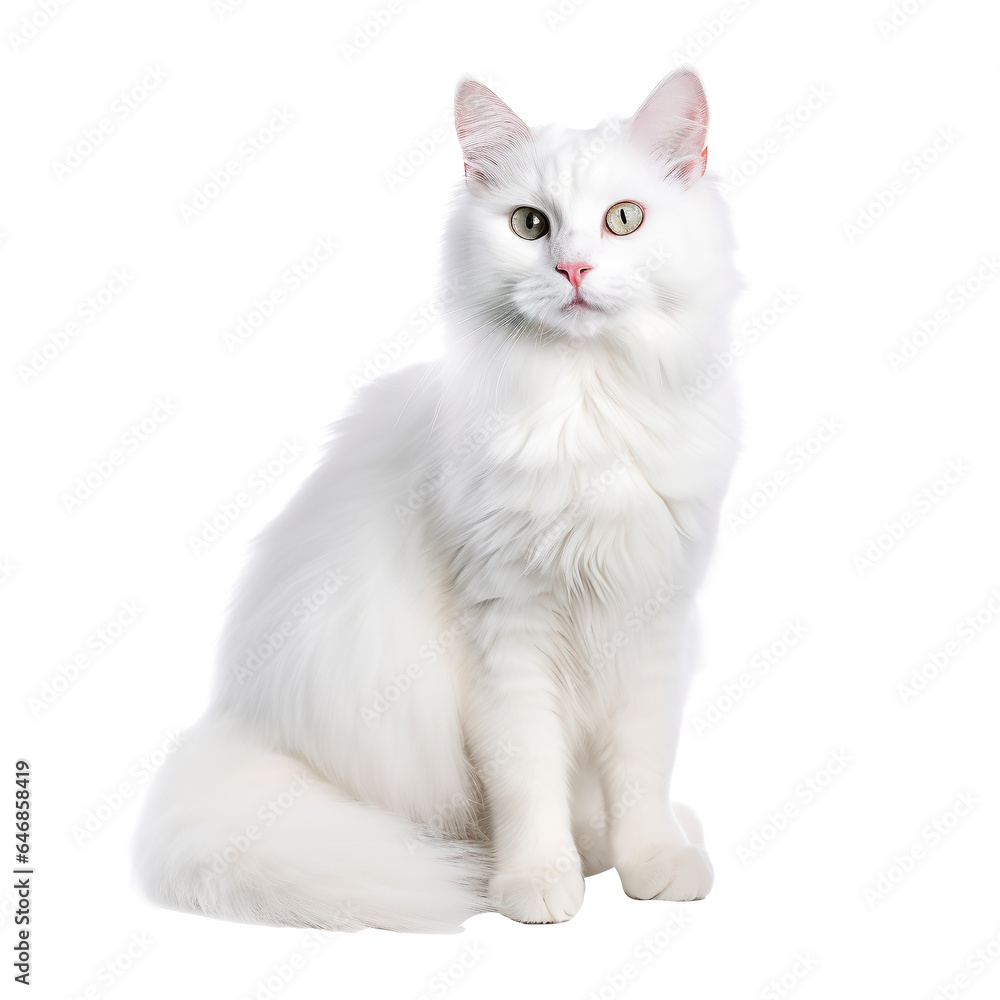 Studio shot of an adorable domestic cat posing isolated on white  background.