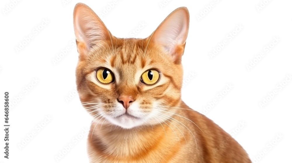 Side view portrait of ginger cat looking isolated on white background