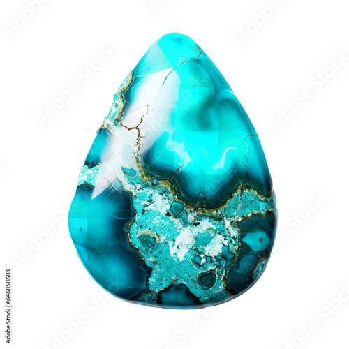 Polished Turquoise Pebble isolated on white background photo