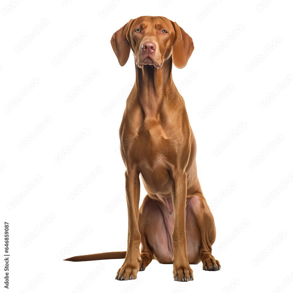 Portrait of an adorable magyar vizsla looking curiously at the camera isoted on white background