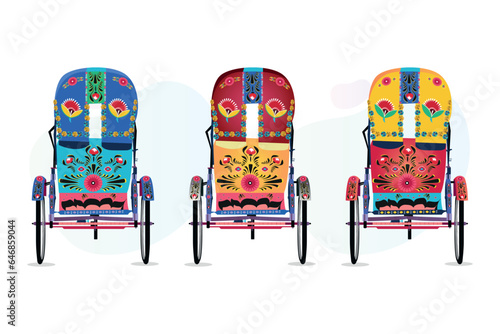 Colorful rickshaw backside illustration. Bangladeshi Rickshaw art. Tri cycle of Dhaka city. Local vehicle.