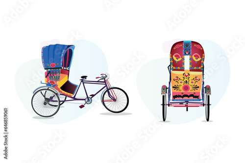 Set of colorful rickshaw backside illustration Bangladeshi Rickshaw art Tri cycle of Dhaka city