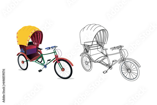 Set of colorful rickshaw illustrations Bangladeshi rickshaw art tri cycle of Dhaka city