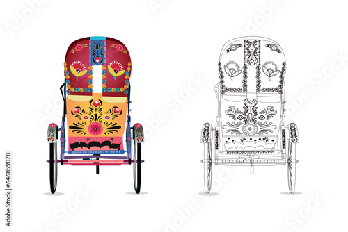 Colorful rickshaw backside illustration Bangladeshi Rickshaw art Tri cycle of Dhaka city
