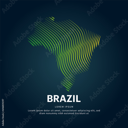 simple logo map of brazil Illustration in a linear style. Abstract line art brazil map Logotype concept icon. Vector logo Brazil map color silhouette on a dark background. EPS 10