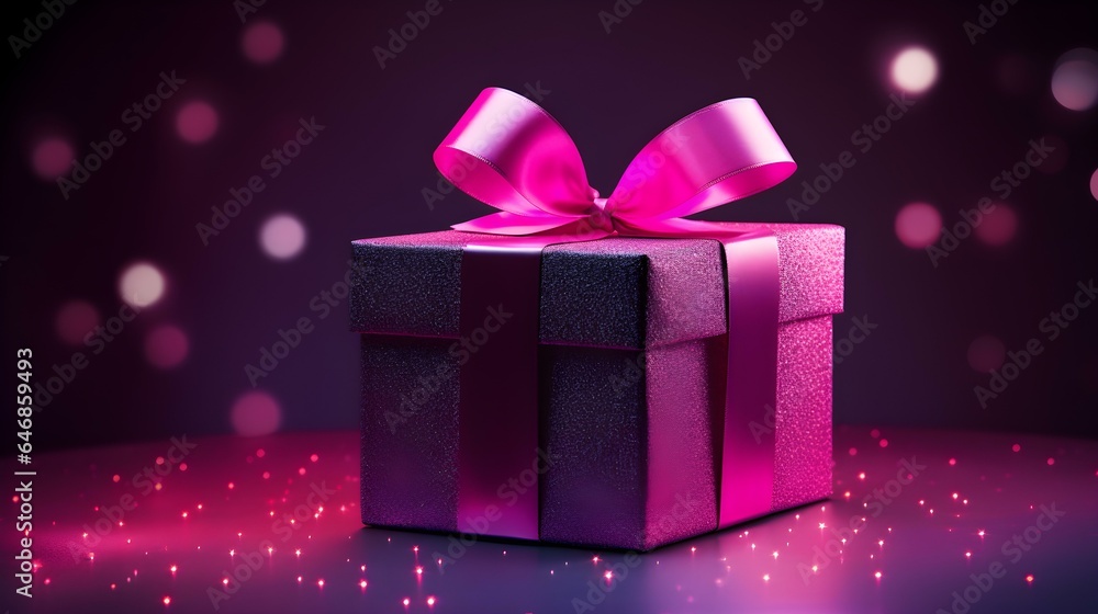 Hot Pink Gift Box in front of a dark Background with Copy Space. Festive Template for Holidays and Celebrations
Hot Pink Gift Box in front of a dark Background with Copy Space. Festive Template for Holidays and Celebrations