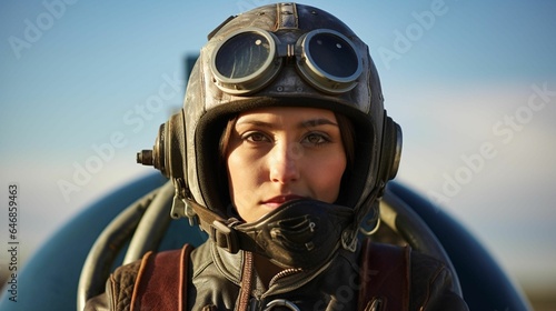 Fotografie, Tablou AI generated illustration of a young female aviator dressed in a flight suit and