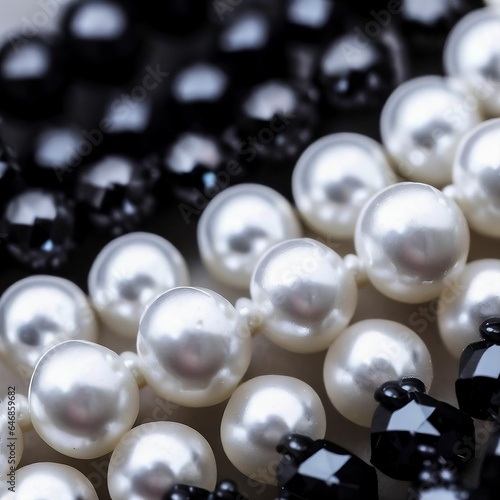several pearls, black and white are on the table ready for sale