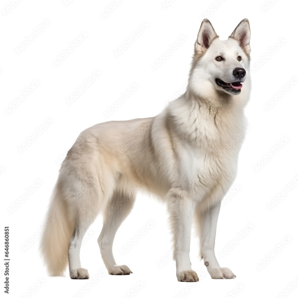 Samoyed dog in front of white background