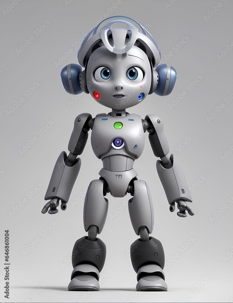 AI generated illustration of a creative robotic figure on a gray background AI generated illustration of a creative robotic figure on a gray background