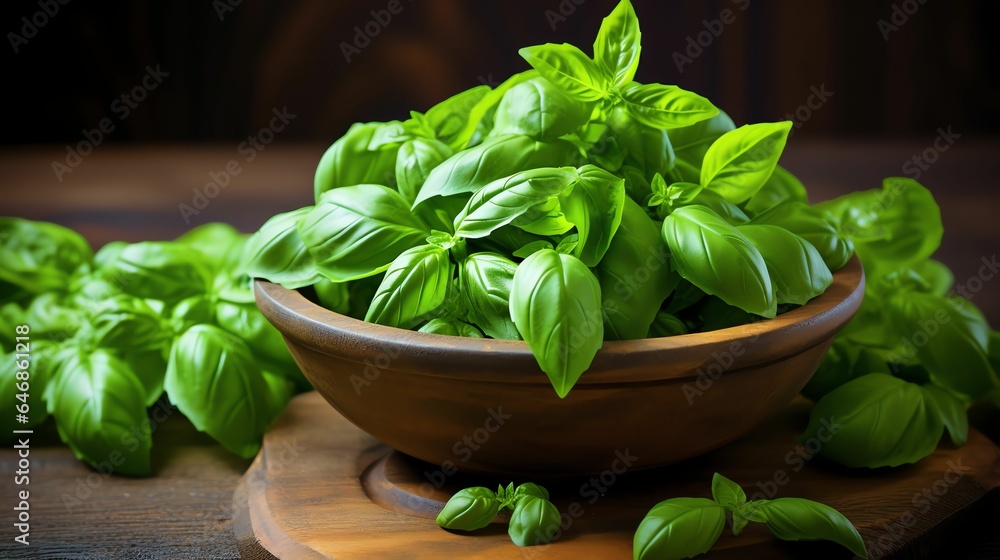 Fresh Basil Leaves - Staple of Mediterranean Cuisine with Generative AI Fresh Basil Leaves - Staple of Mediterranean Cuisine with Generative AI