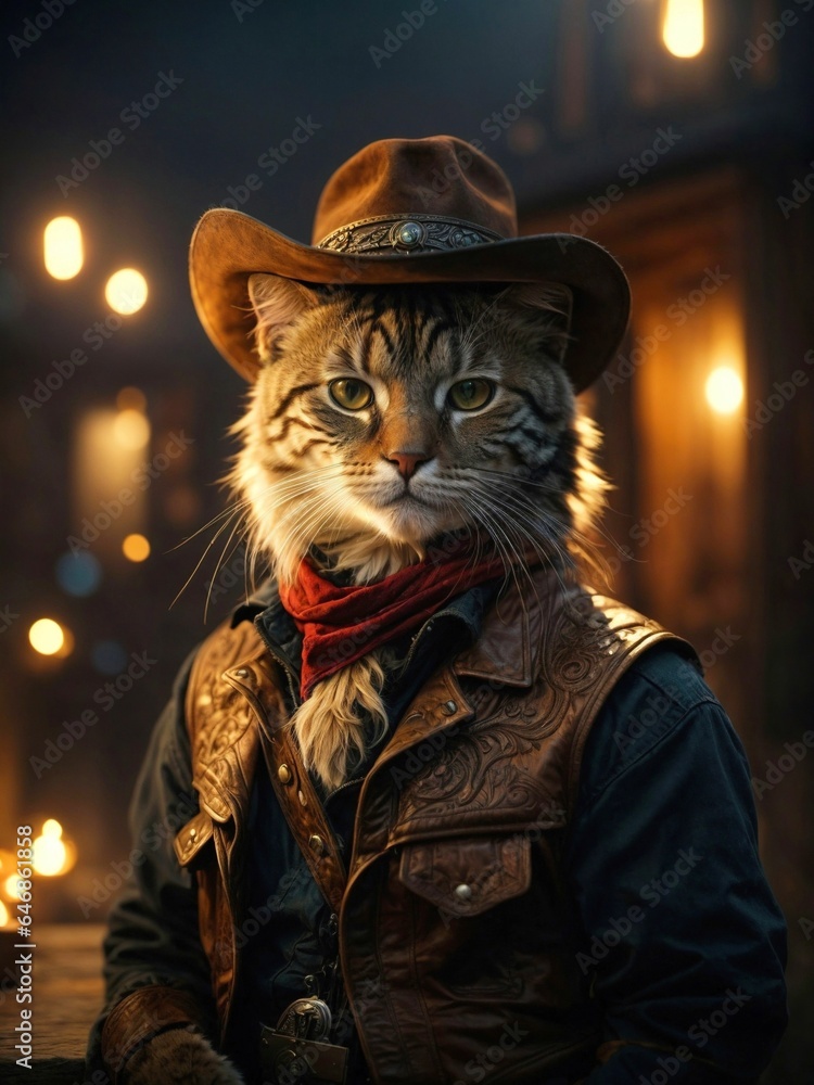 A whimsical portrayal of a cowboy cat. Ai generated A whimsical portrayal of a cowboy cat. Ai generated