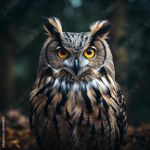 AI generated illustration of A majestic owl perched atop a forest floor © Patrick Karlsson/Wirestock Creators