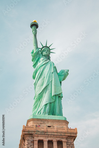 Statue of Liberty From the Front in a Vertical Medium Full Shot with Sky in the Background