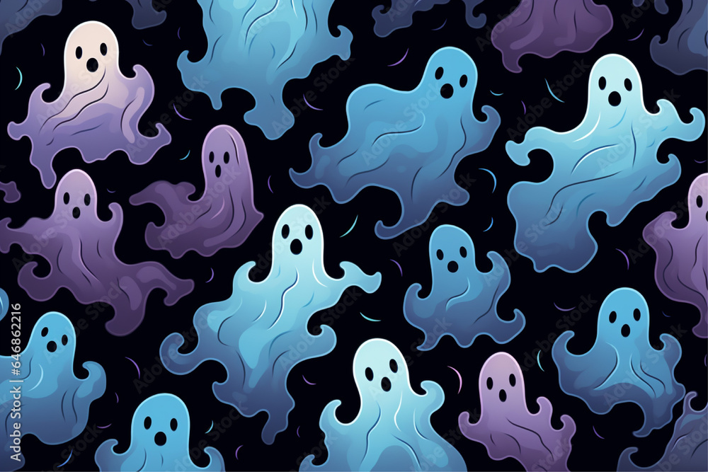 seamless pattern with ghosts on a black background seamless pattern with ghosts on a black background