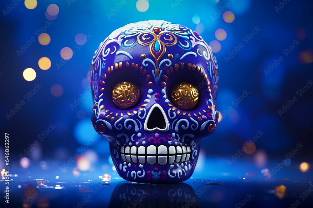 AI generated illustration of a decorative purple ornate Cinco de Mayo skull AI generated illustration of a decorative purple ornate Cinco de Mayo skull