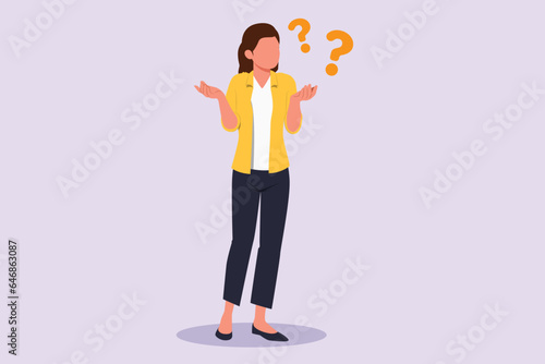 Confused Women in doubts and thoughts concept. Colored flat vector illustration isolated. 