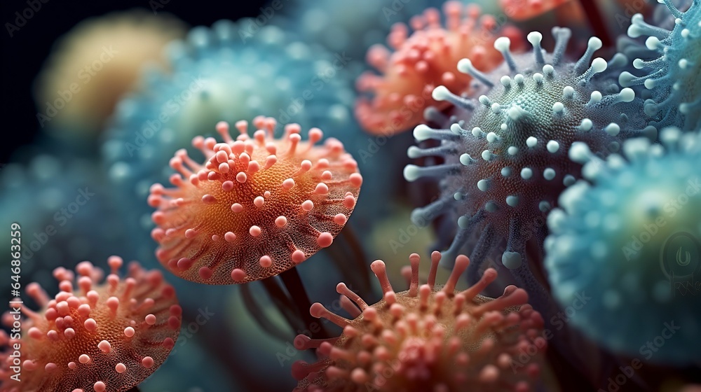 Fototapeta premium Macroscopic shot if radiolaria cells, AI-generated.