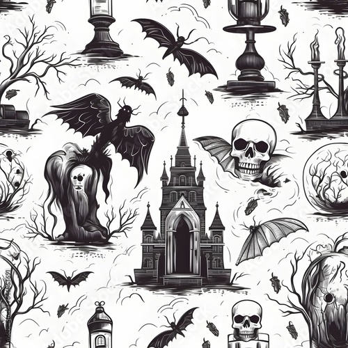 AI generated illustration of a spooky creepy Halloween pattern background