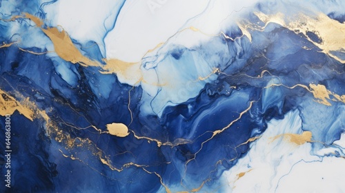 Luxury blue abstract background of marble liquid ink art painting