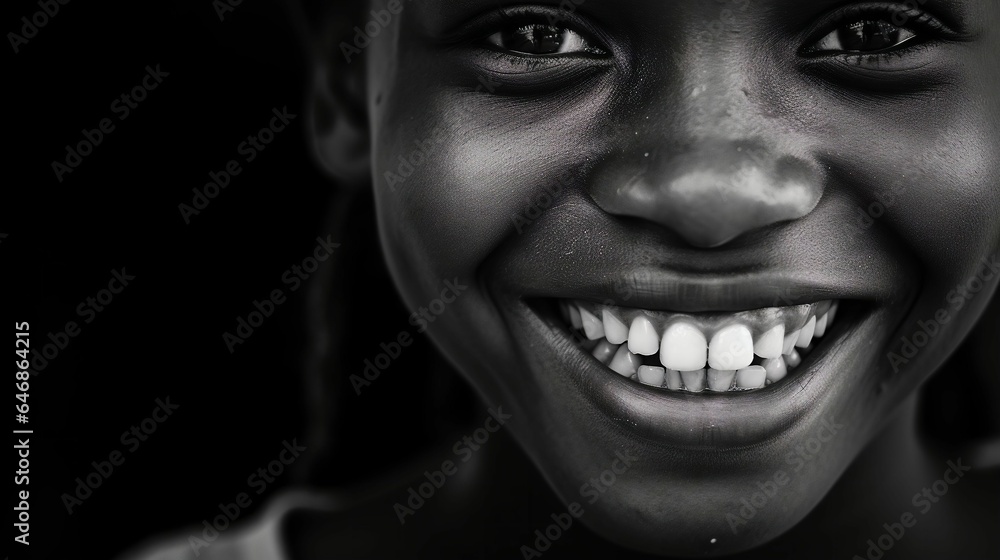 AI generated illustration of an African person's smile in grayscale AI generated illustration of an African person's smile in grayscale