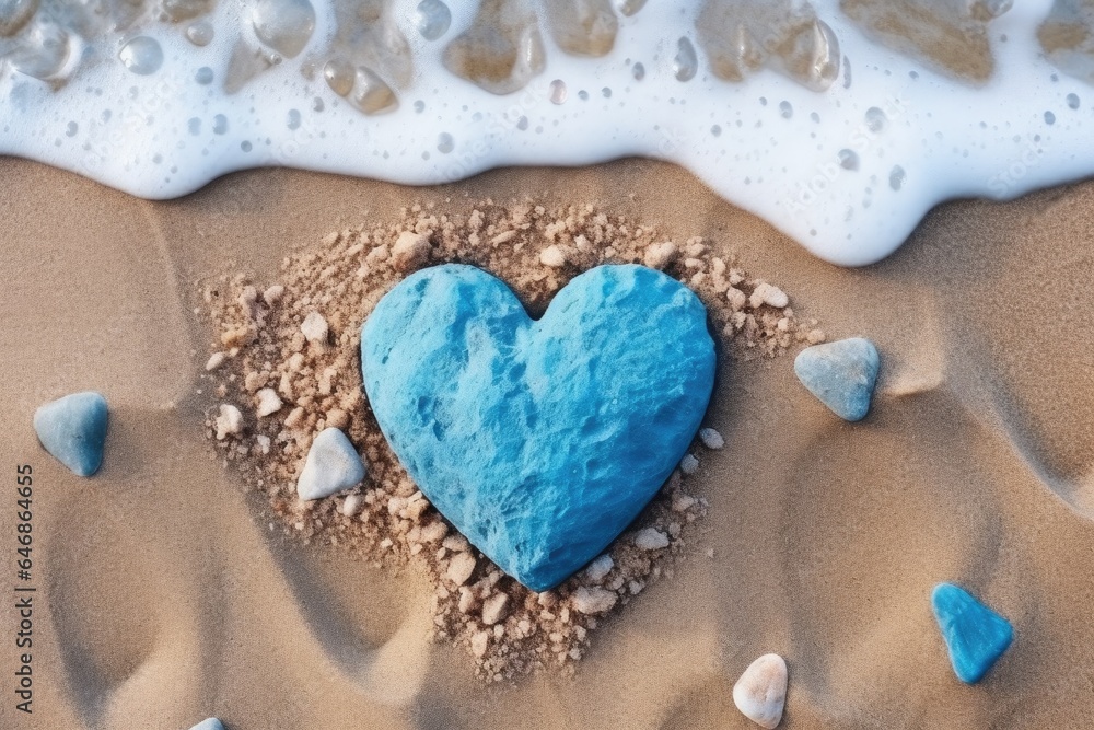 Obraz premium Heart shaped stone on sea beach, love concept.