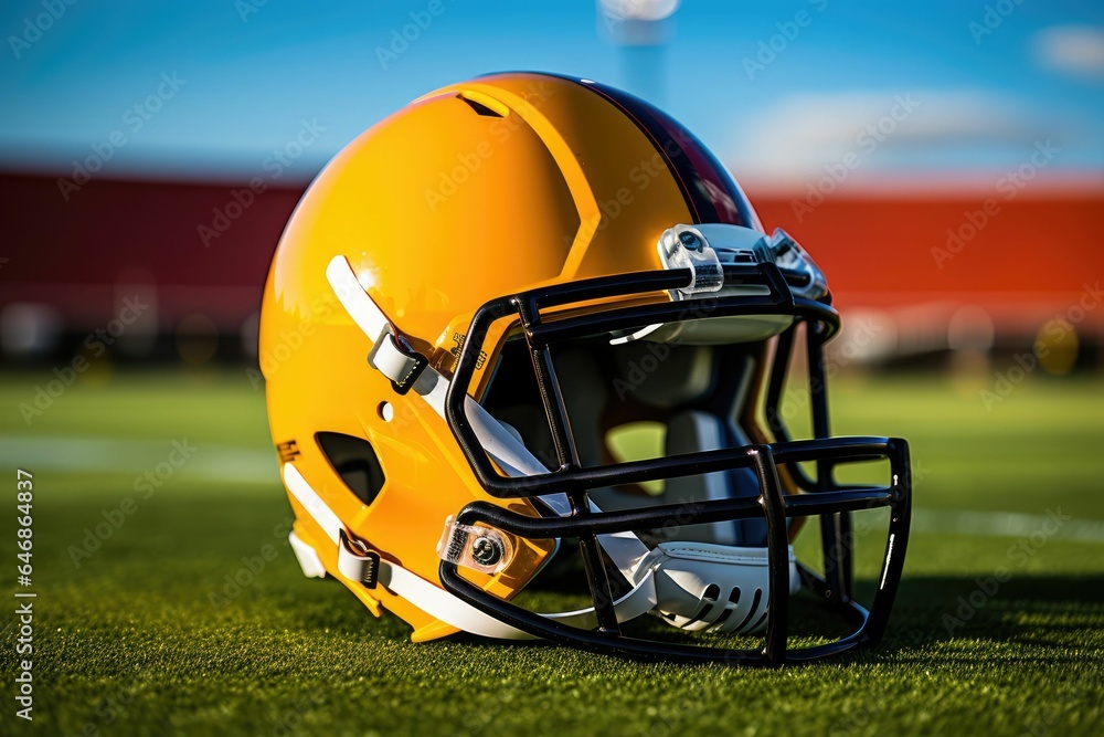 AI generated illustration of A dark helmet on a grassy field AI generated illustration of A dark helmet on a grassy field
