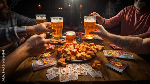 Craft Beer Bingo  Friends play bingo with craft beer-related prizes