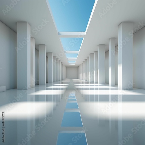 AI generated illustration of an interior of a minimalistic white corridor