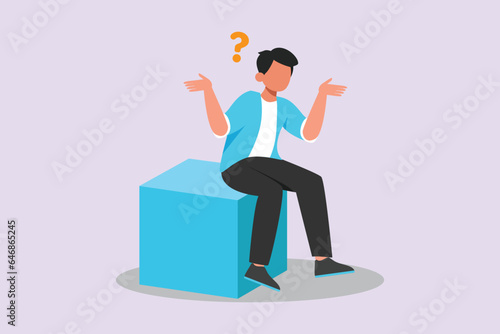 Confused man in doubts and thoughts concept. Colored flat vector illustration isolated. 