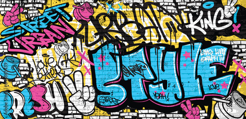 Graffiti background with throw-up, scribble and tagging in vibrant colors. Abstract graffiti in vector illustrations.