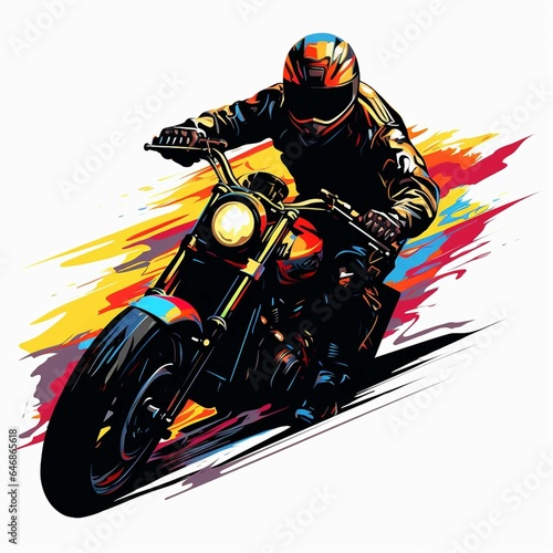 motorcycle rider in colorful splashs with speed and speed trails