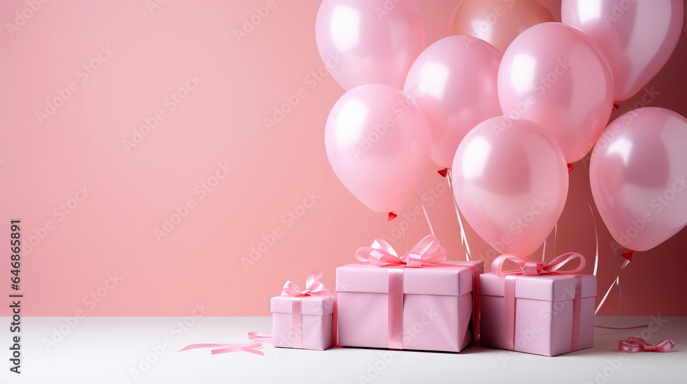 Festive background with helium balloons, gift box. Festive background with helium balloons, gift box.