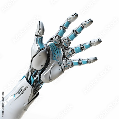 AI generated illustration of a robotic hand on a white background