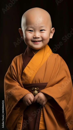 AI generated illustration of a cheerful young monk radiating joy and peace photo