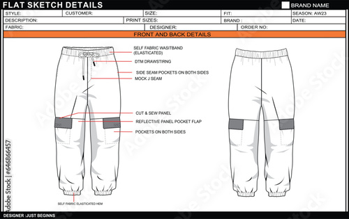 BOYS MEN TRENDY TRACK PANT FLAT SKETCH FASHION TEMPLATE TECHNICAL DRAWING ILLUSTRATION