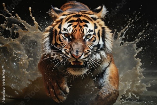 Awe-inspiring, ultra-realistic capture of a powerful tiger in the midst of a tense hunt.