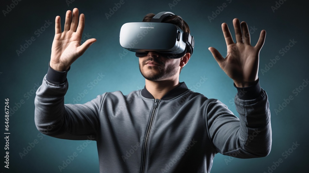 AI generated illustration of a man in VR glasses AI generated illustration of a man in VR glasses