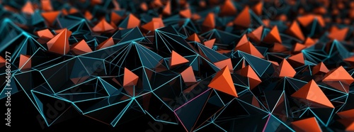 AI generated illustration of a modern abstract geometric shapes in vibrant orange and black tones