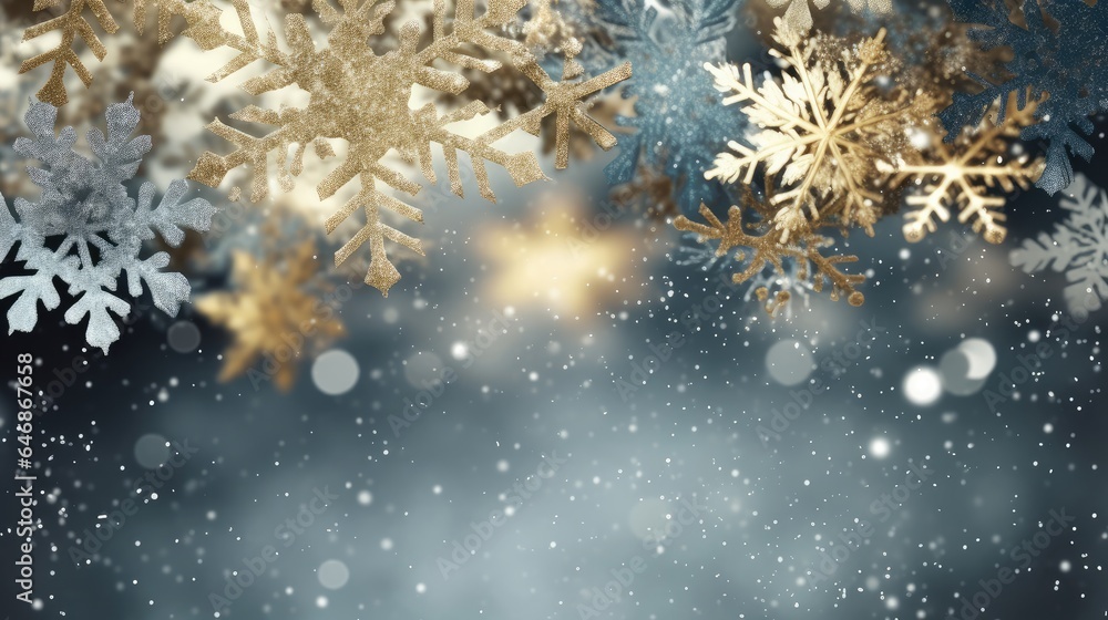 Christmas background with snowflakes, in the middle there is space for text