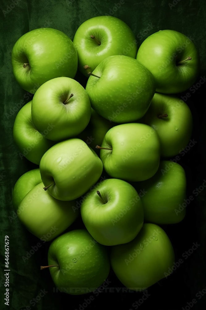a bunch of crisp green apples, capturing their varied shades of green and crunchy texture a bunch of crisp green apples, capturing their varied shades of green and crunchy texture